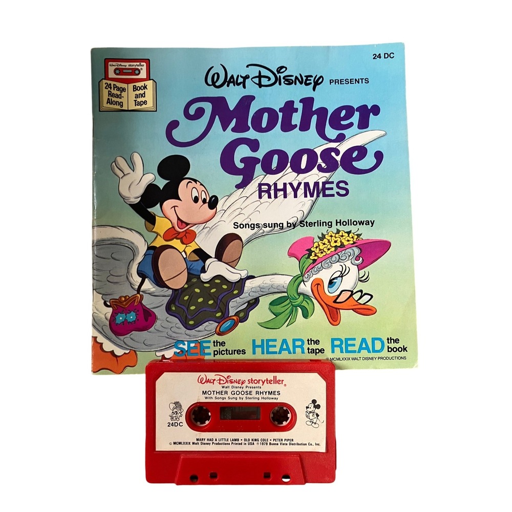 Vintage 1979 Walt Disney Mother Goose Rhymes Read-Along Book and Cassette 24 DC